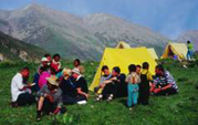 Local interest at campsite, Tibet